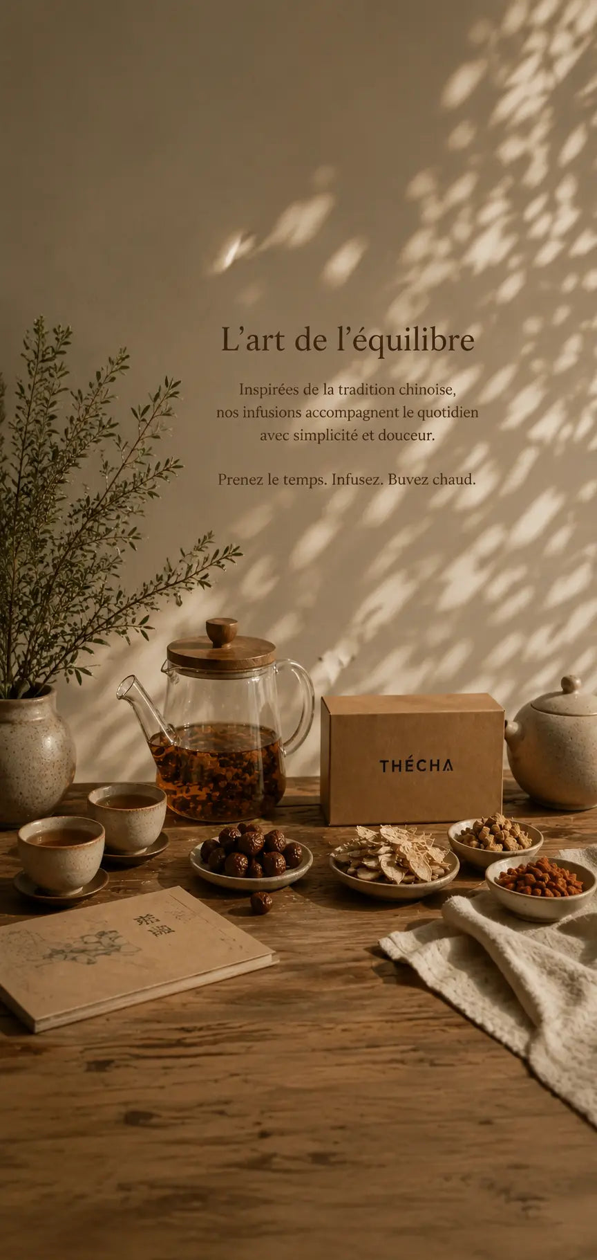Rituel d'infusion THÉCHA – théière, coffret et ingrédients naturels inspirés de la tradition chinoise