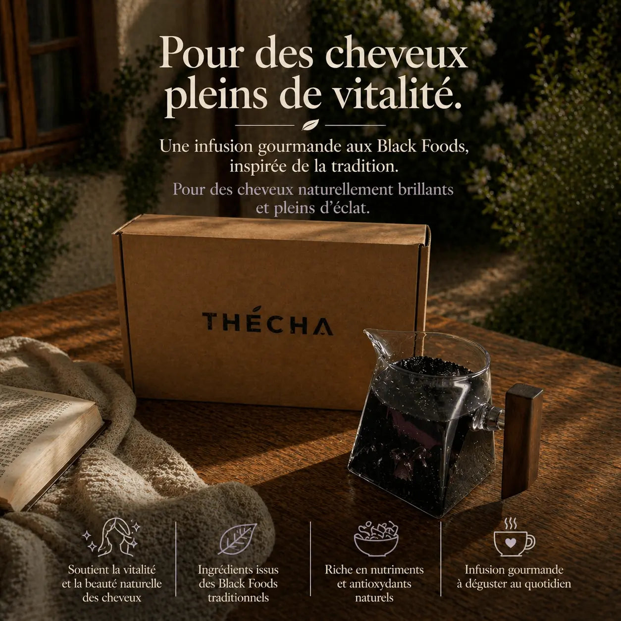 Infusion cheveux N°12 THÉCHA — aux Black Foods traditionnels pour des cheveux naturellement brillants et pleins de vitalité