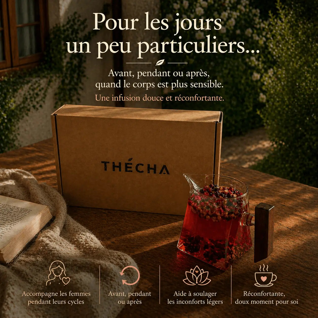 Infusion cycle féminin N°28 THÉCHA — pour les jours un peu particuliers, avant, pendant ou après, quand le corps est plus sensible