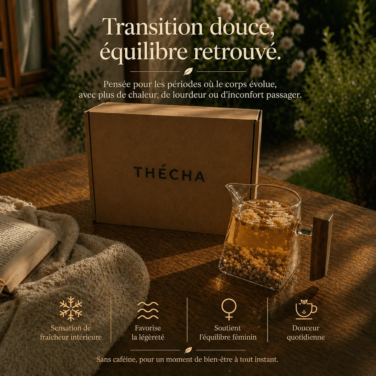 Infusion transition féminine N°8 THÉCHA – sans théine, inspirée de la tradition chinoise pour accompagner les moments de changement au quotidien
