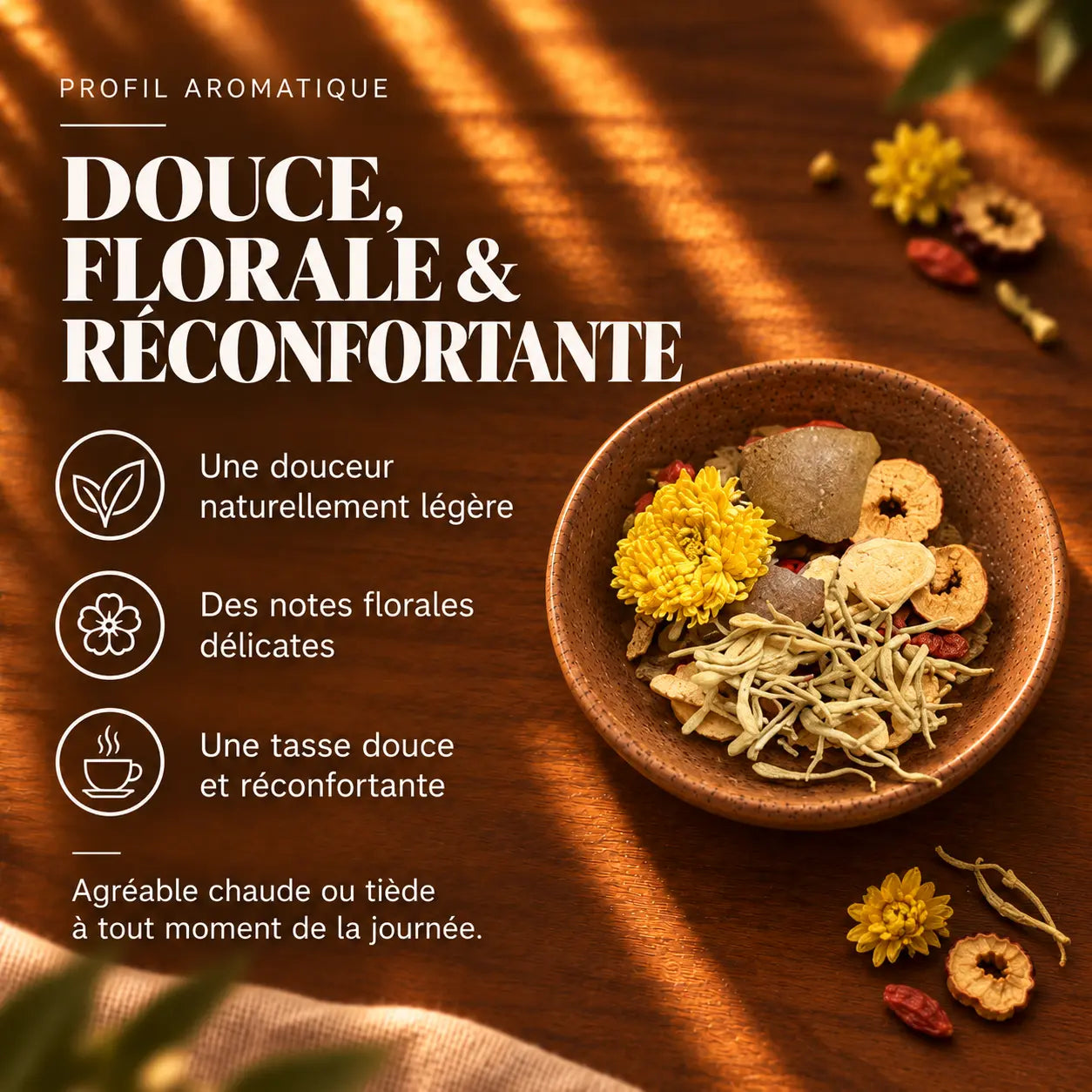 Profil aromatique et goût de l’infusion Gorge & Voix N°21 Thécha.
