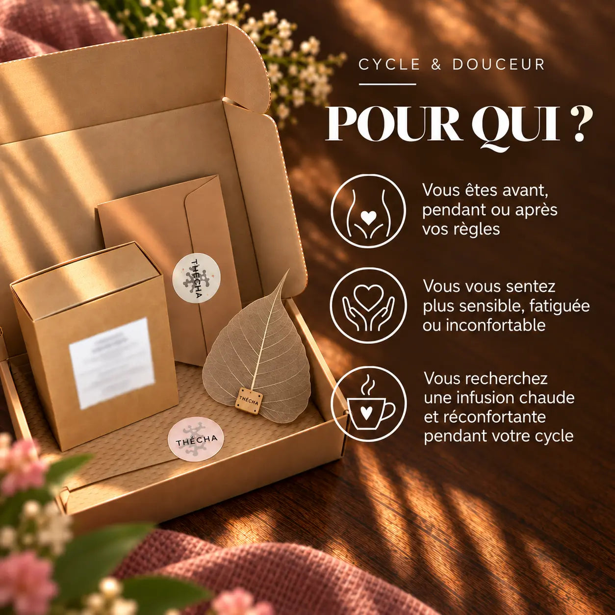 Présentation des personnes auxquelles s’adresse l’infusion Cycle féminin N°28 Thécha.