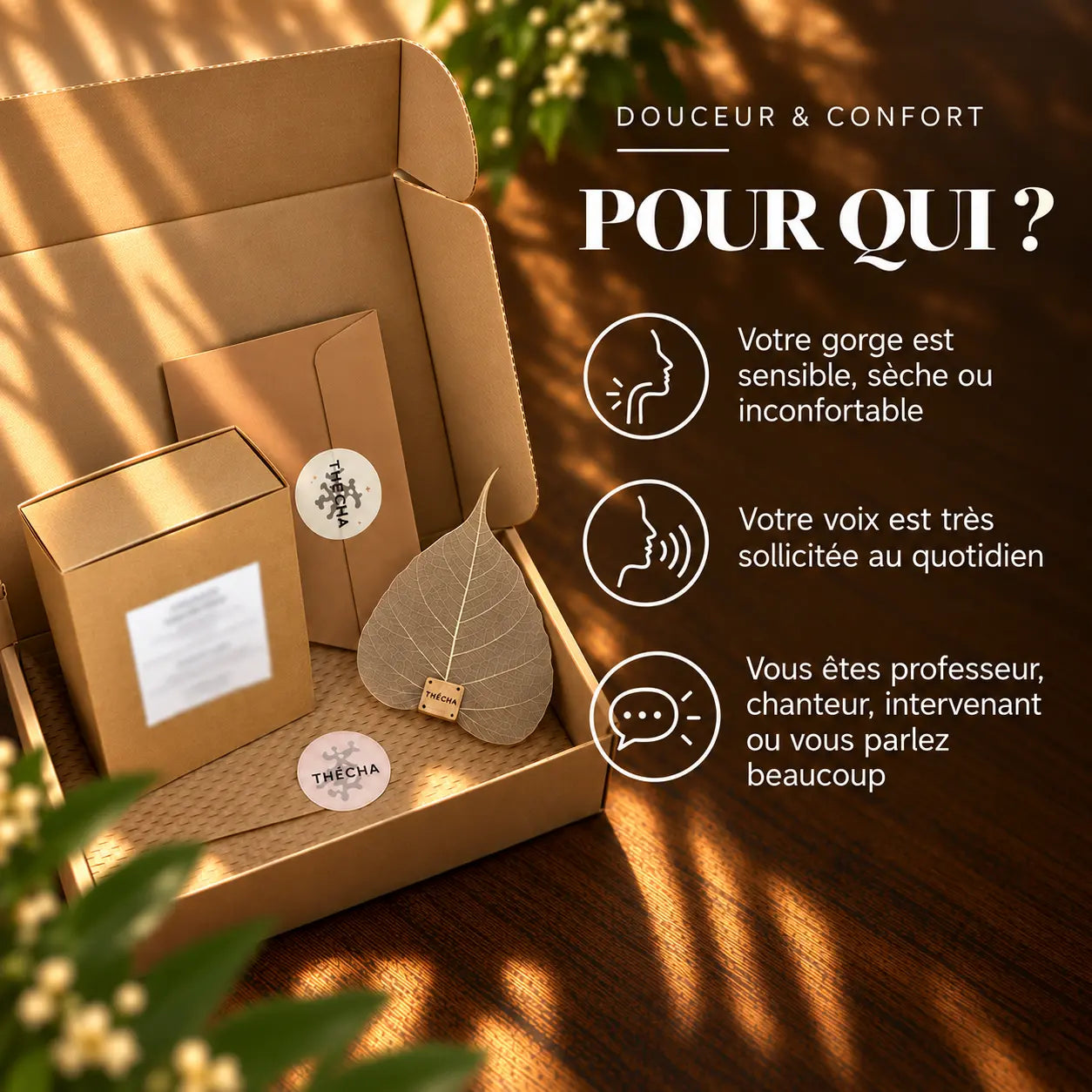 Présentation des personnes auxquelles s’adresse l’infusion Gorge & Voix N°21 Thécha.