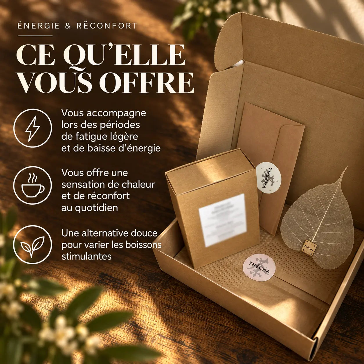 Présentation du rituel bien-être proposé par l’infusion Énergie Douceur N°14 Thécha.